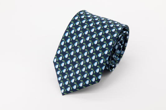TIE - White and Green Pear on Blue Background