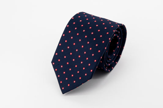 TIE - White and Red Square on Blue Background