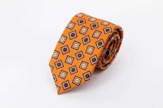 TIE - White and Blue Pattern on Yellow Background