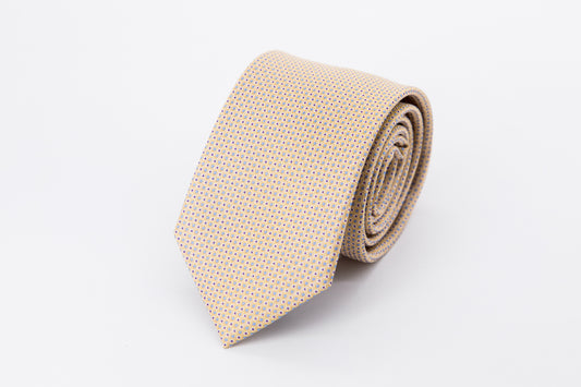 TIE - Small Blue Pattern on Beige and White Background
