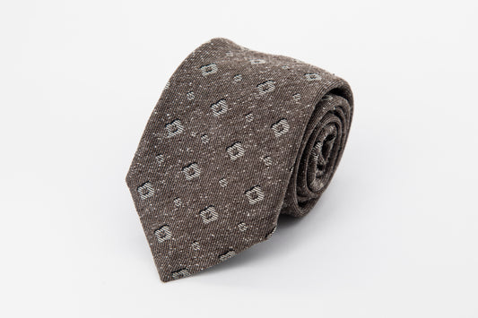 TIE - Light Grey Square on Brown Background