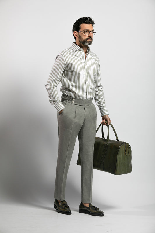 Grey Trousers High Waisted with adjusters Vitale Barberis tropical Wool