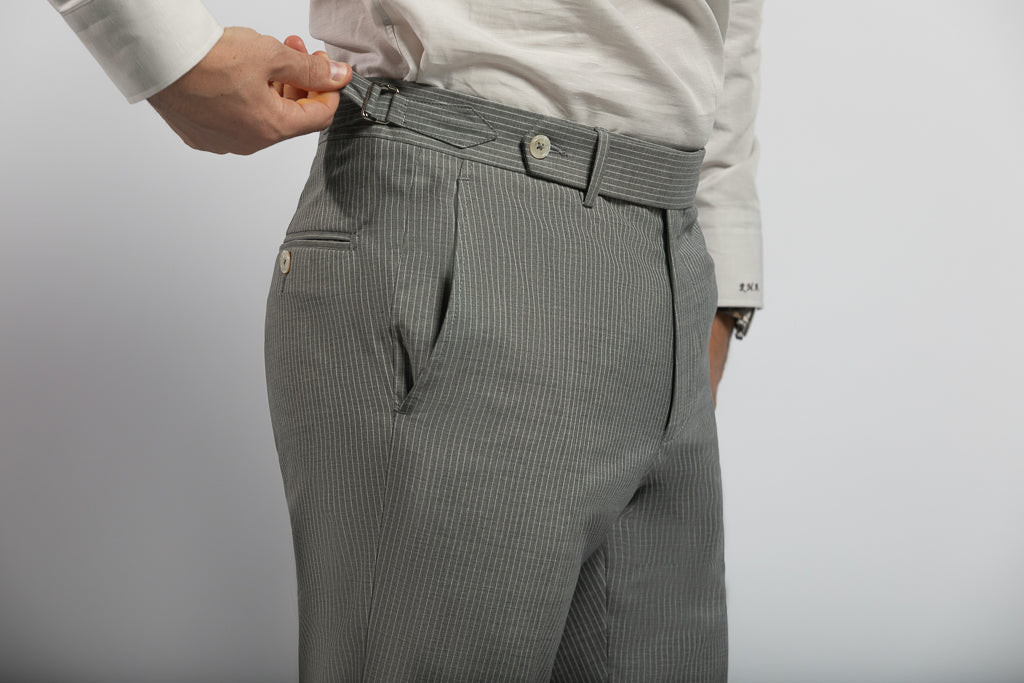 Grey Slim Stripes Trousers with adjusters Drapers 150'S
