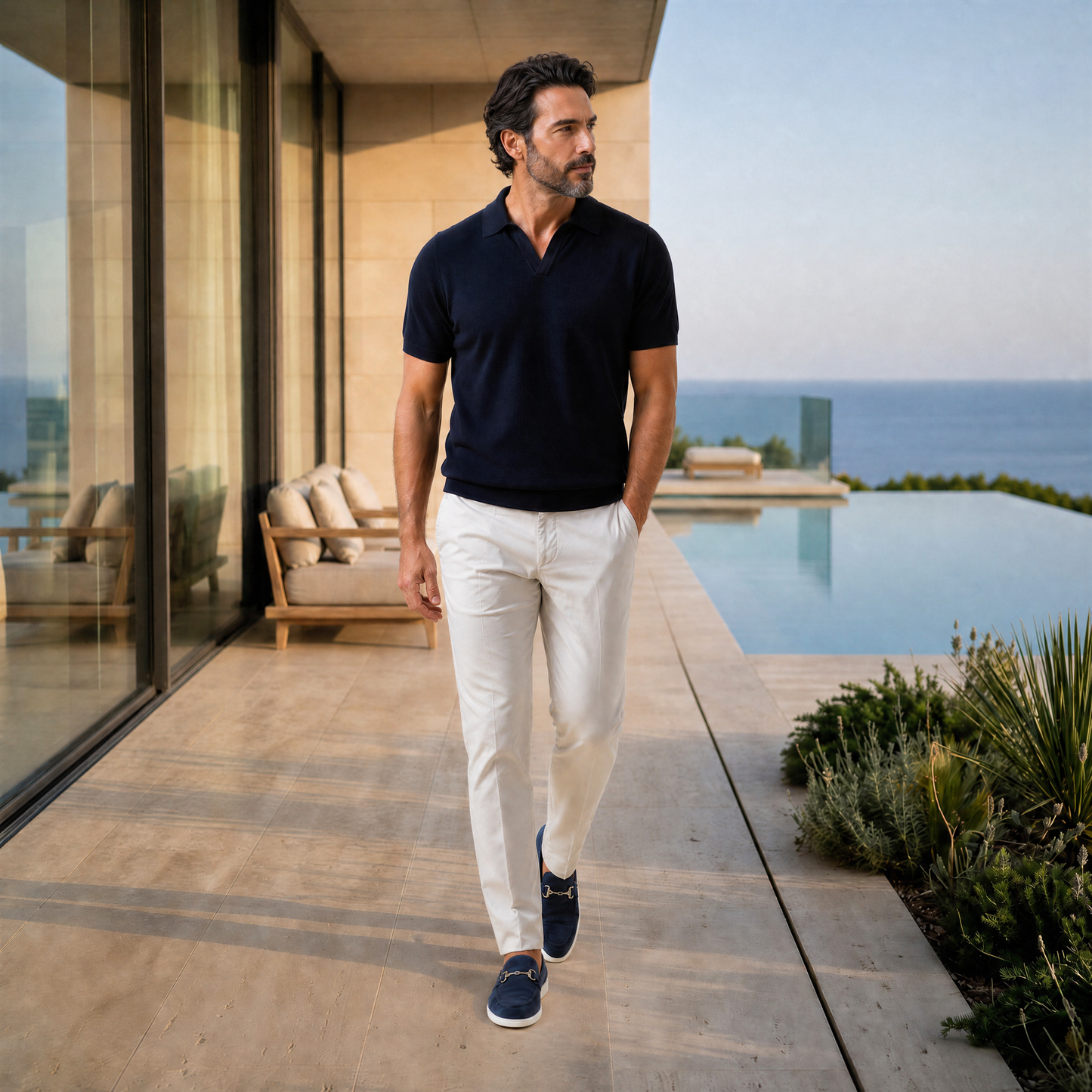 Buttonless Polo Cotton Crepe │ Navy
