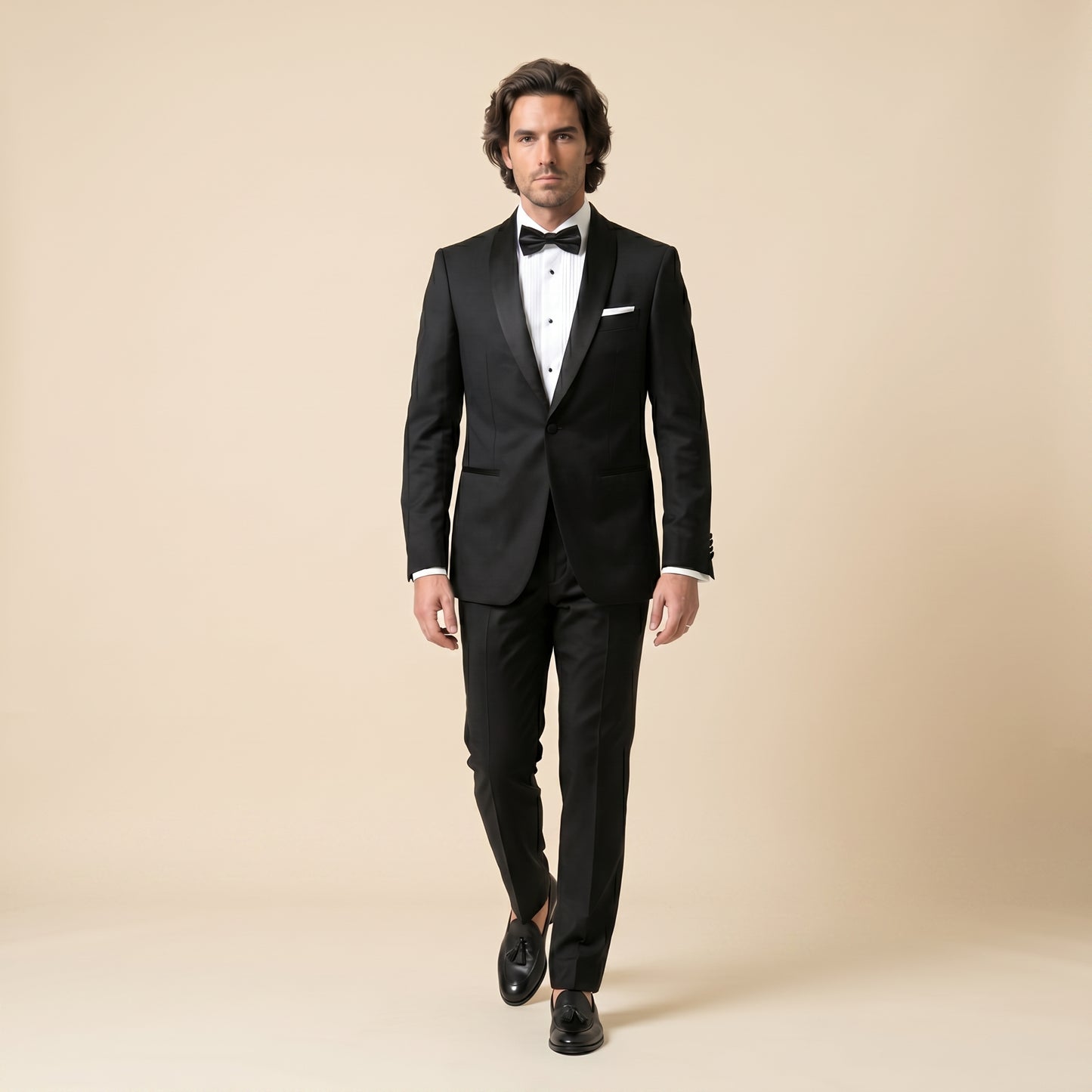 Peak Satin Lapel, Black, Dinner Jacket Tuxedo, Wool & Silk, Zignone