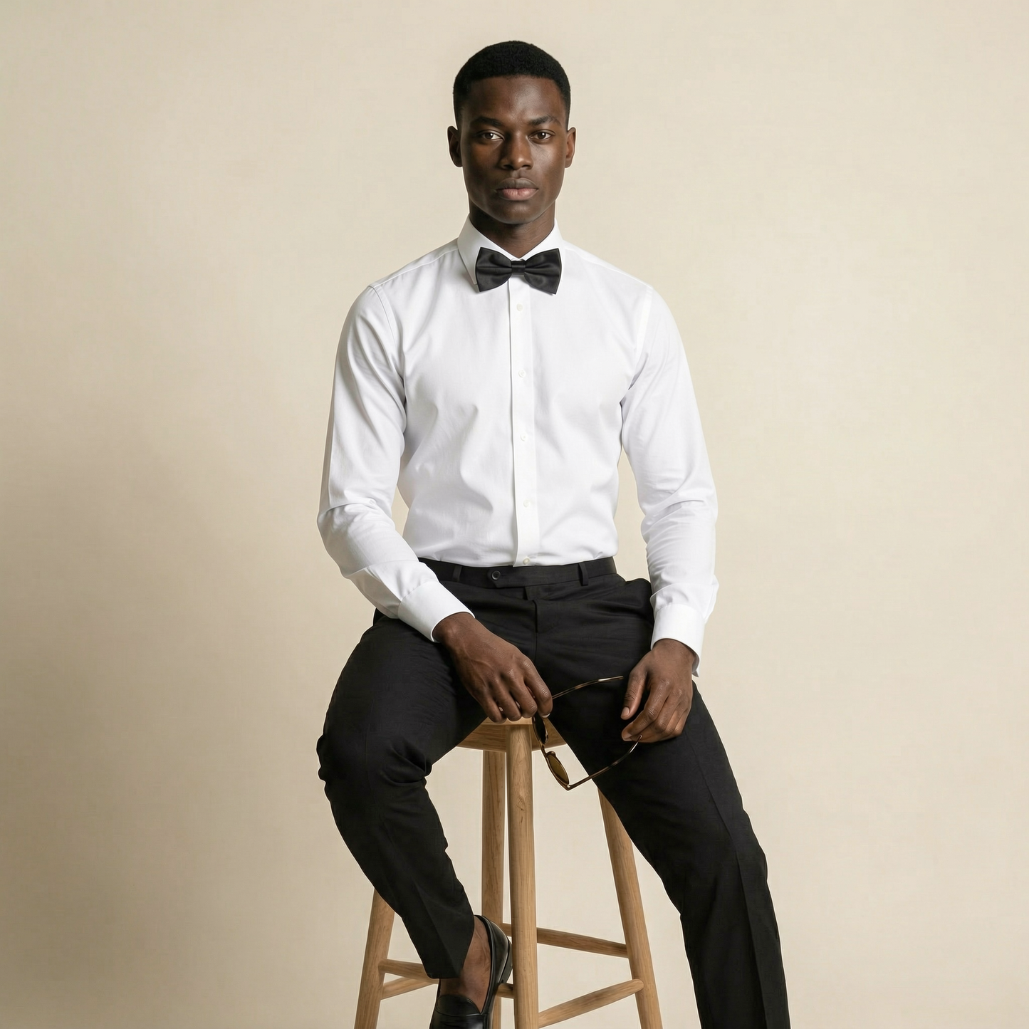 Tuxedo Shirt, Hidden Buttons, White Poplin with Fabric Full Plastron