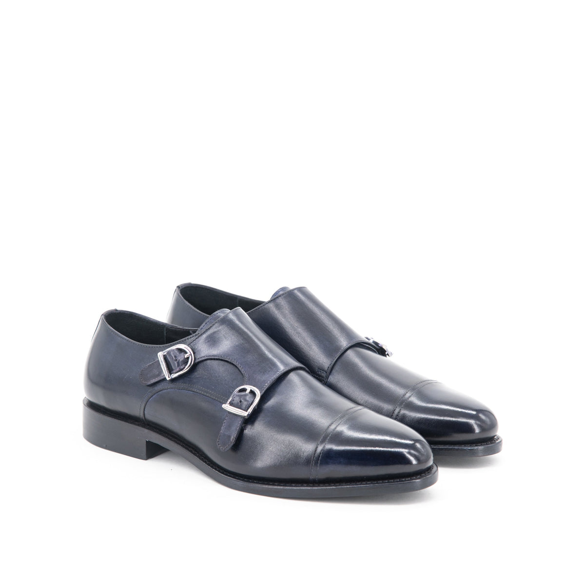 Leather Double Monk Zurigo Dark Navy Purple Patina - view 1
