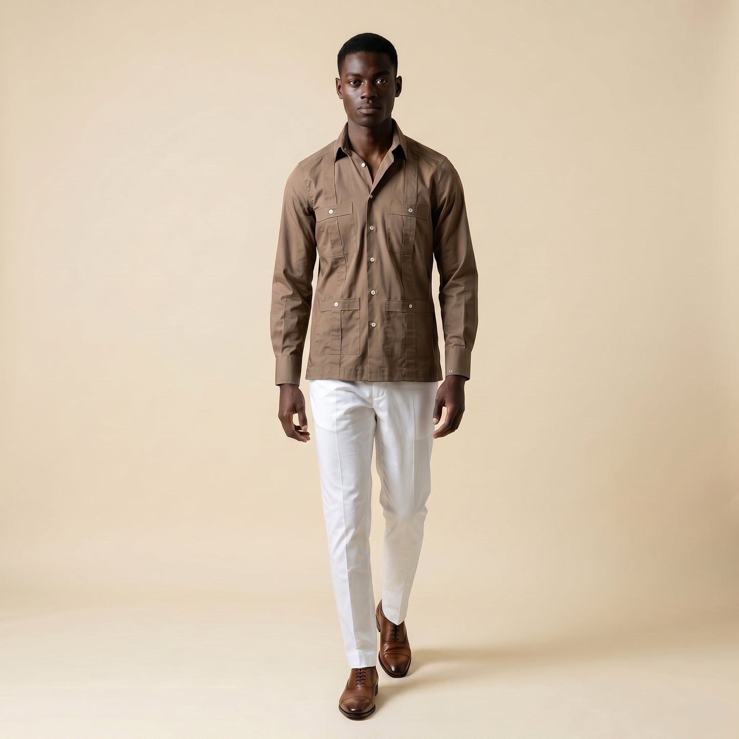 Cuban Shirt, Brown Twill Serge United Toste , Pure Cotton
