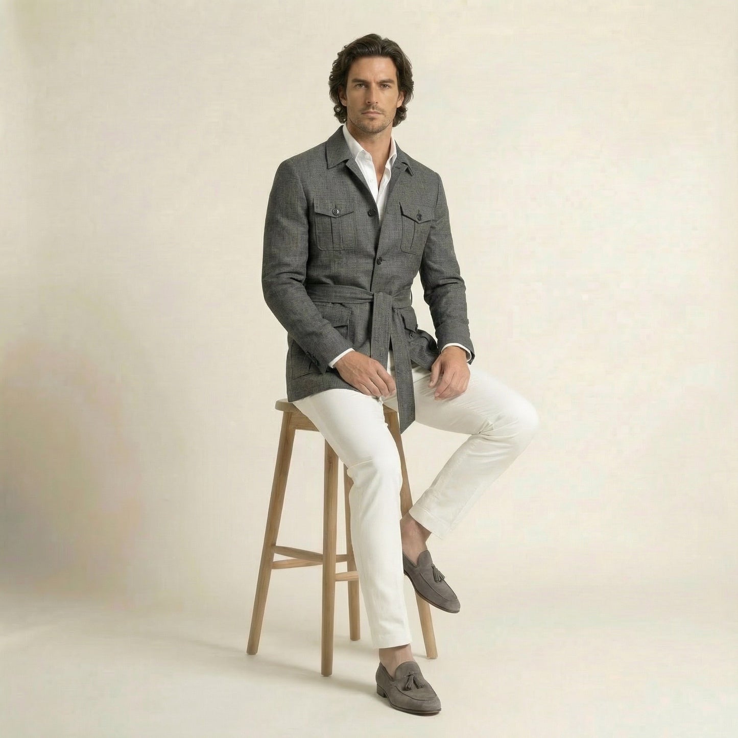 Safari Jacket, Dark Grey, Pure Linen, Solbiati