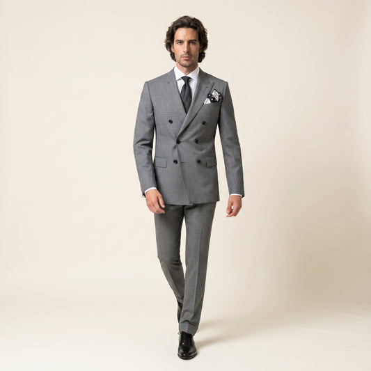 Peak Lapel, Double Breasted 6 on 2, Grey, Vitale Barberis