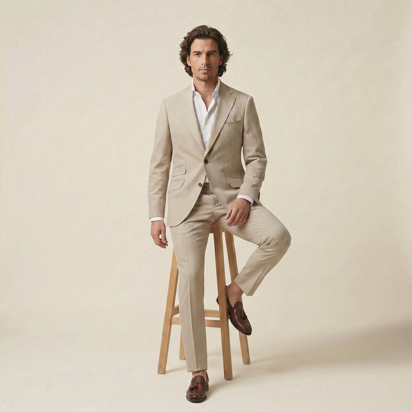 Notch Lapel, 2 pcs Suit, Beige, Pure Wool, Vitale Barberis