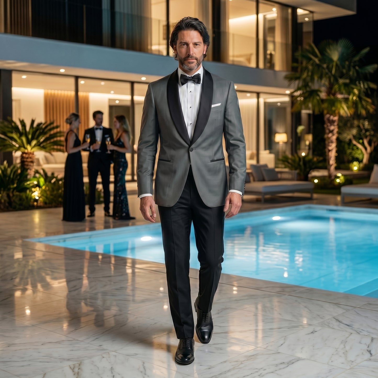 Shawl Satin Lapel, Grey, Tuxedo Jacket, Pure Wool Super 110's, Reda