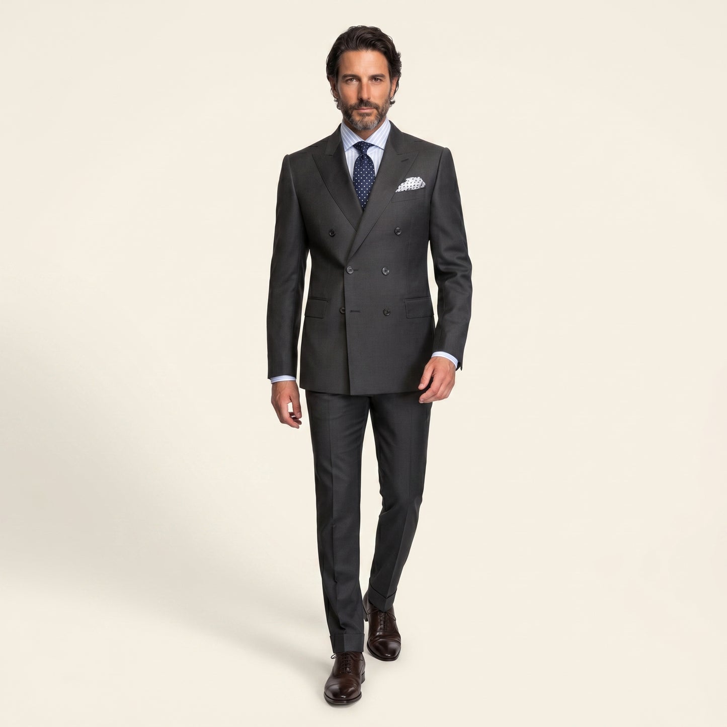 Peak Lapel Double Breasted 6 on 2, Anthracite Suit, Zegna Traveller