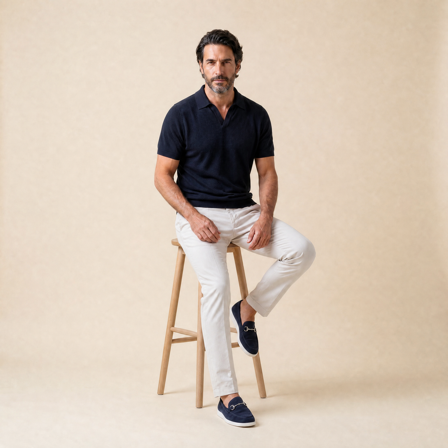 Buttonless Polo Cotton Crepe │ Navy