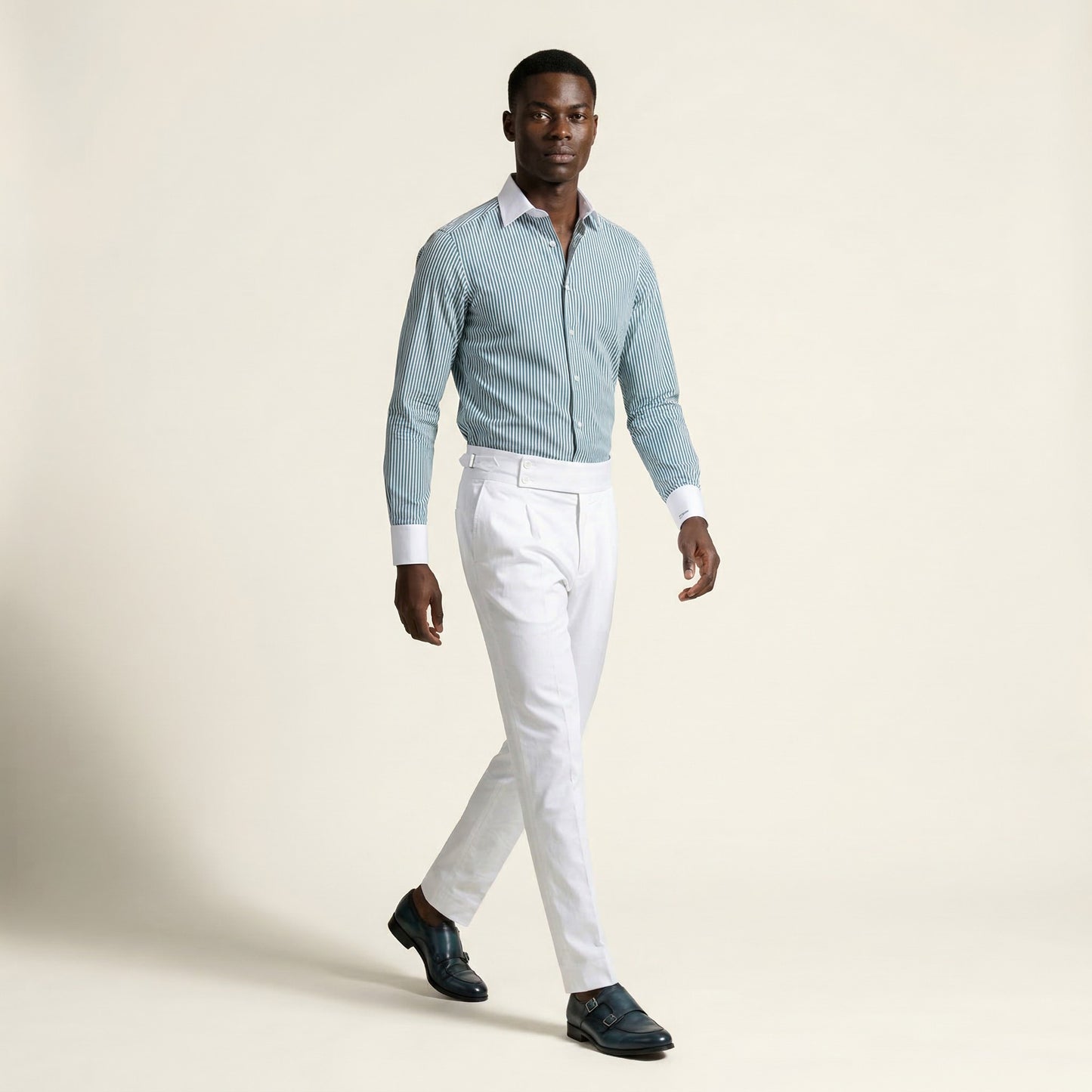 Shirt, Bottle Green Striped Poplin, Pure Cotton,Lagar
