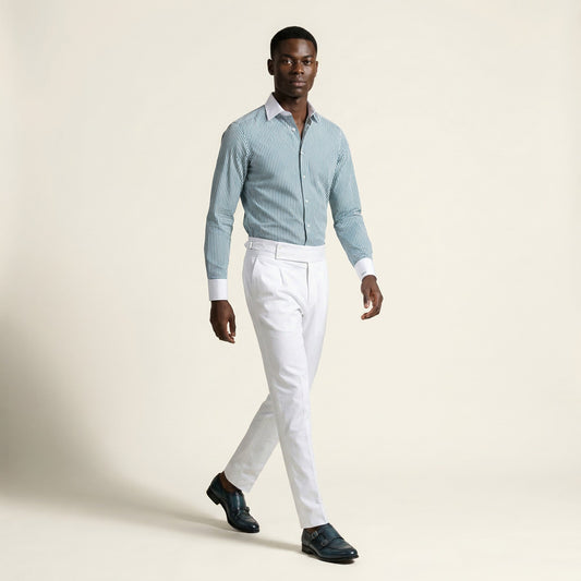 Shirt, Bottle Green Striped Poplin, Pure Cotton,Lagar