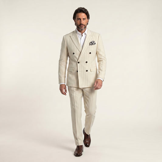 Double Breasted 6 on 4, 2 pcs Suit, White, Pure Wool Super 140's, Ariston