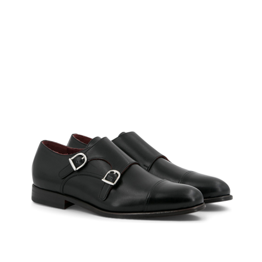 Leather Double Monk Zurigo │ Black with Red Soles [BlackStitch]