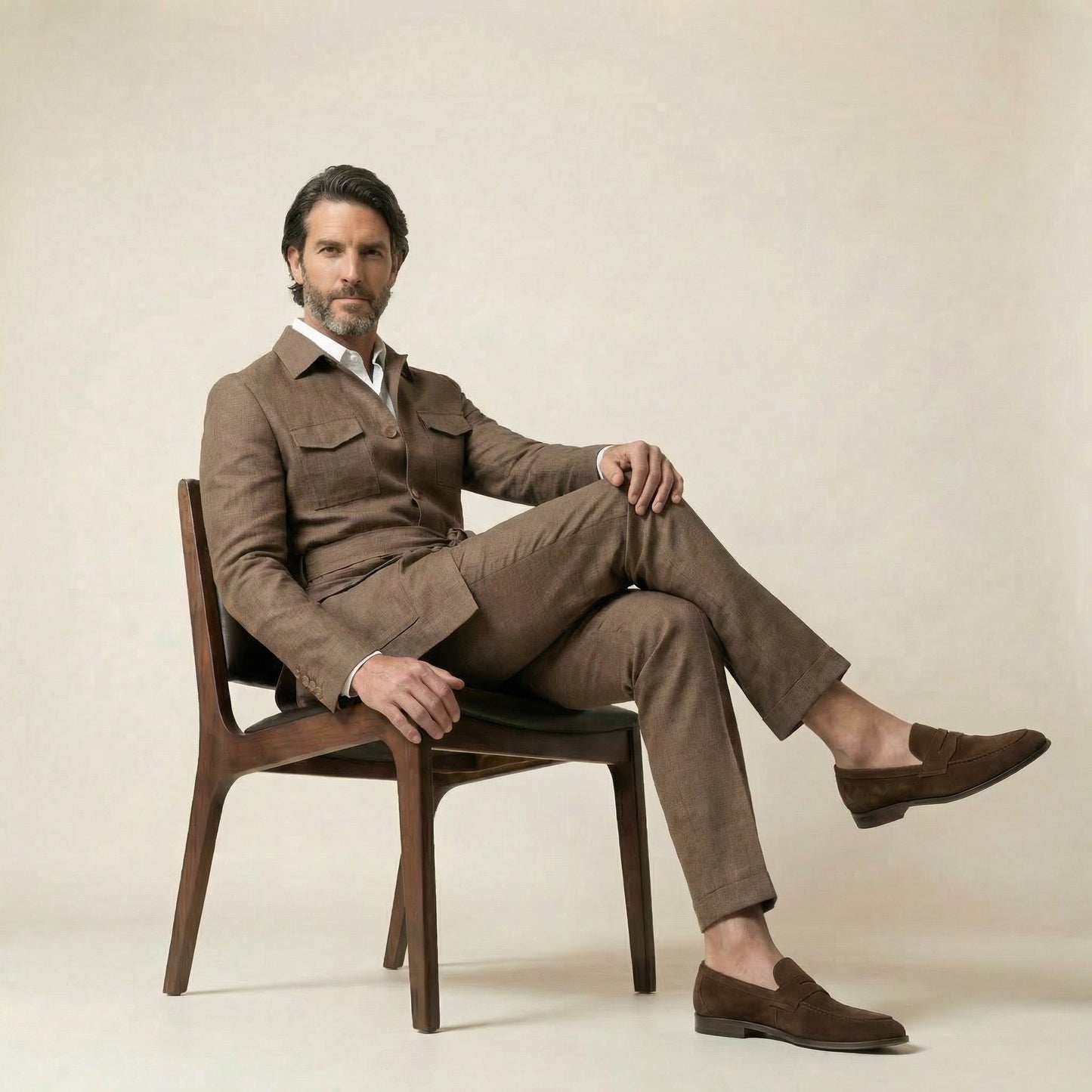 Safari Jacket with belt, Tabaco, Cotton, Duca Visconti