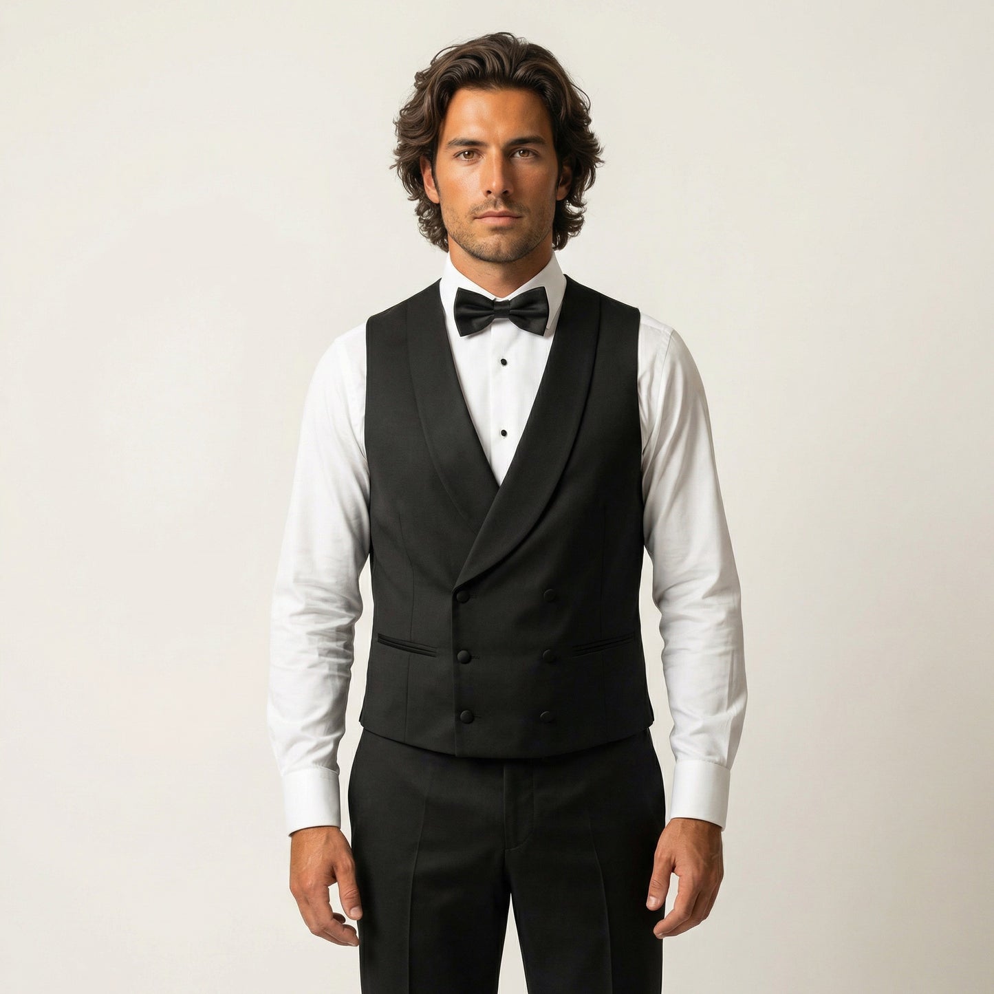 Tuxedo Waiscoat with Shawl Satin, Black, Pure Wool, Vitale Barberis