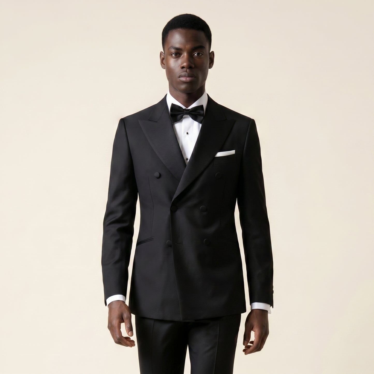 Peak Satin Lapel, Double Breasted 6 on 2, Black, Tuxedo 2 pcs, Wool & Silk, Zignone