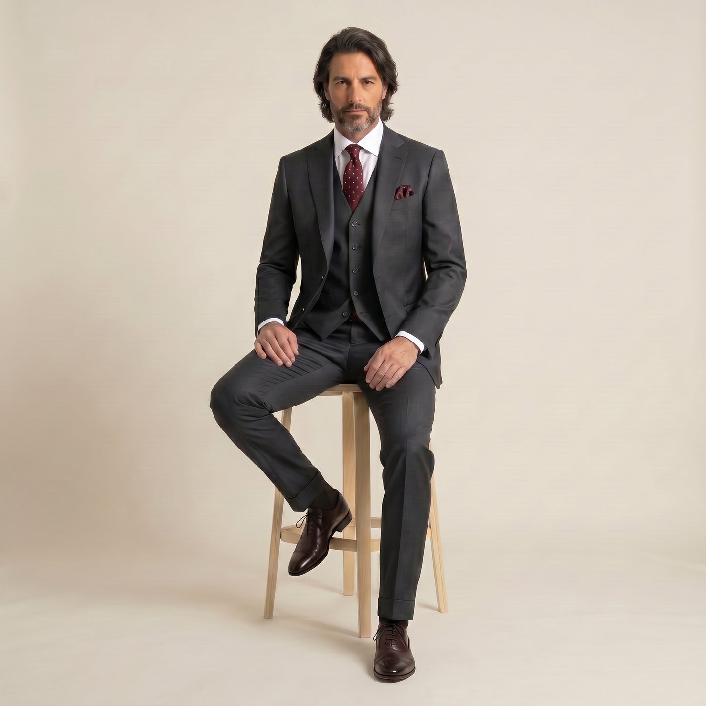 Peak Lapel, Anthracite Suit 2pcs, Super 150'S Loro Piana Australis