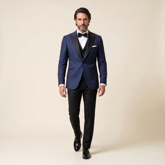 Peak 1/2 Satin Lapel, Royal Blue, Tuxedo Dinner Jacket, Wool & Silk, Caccioppoli