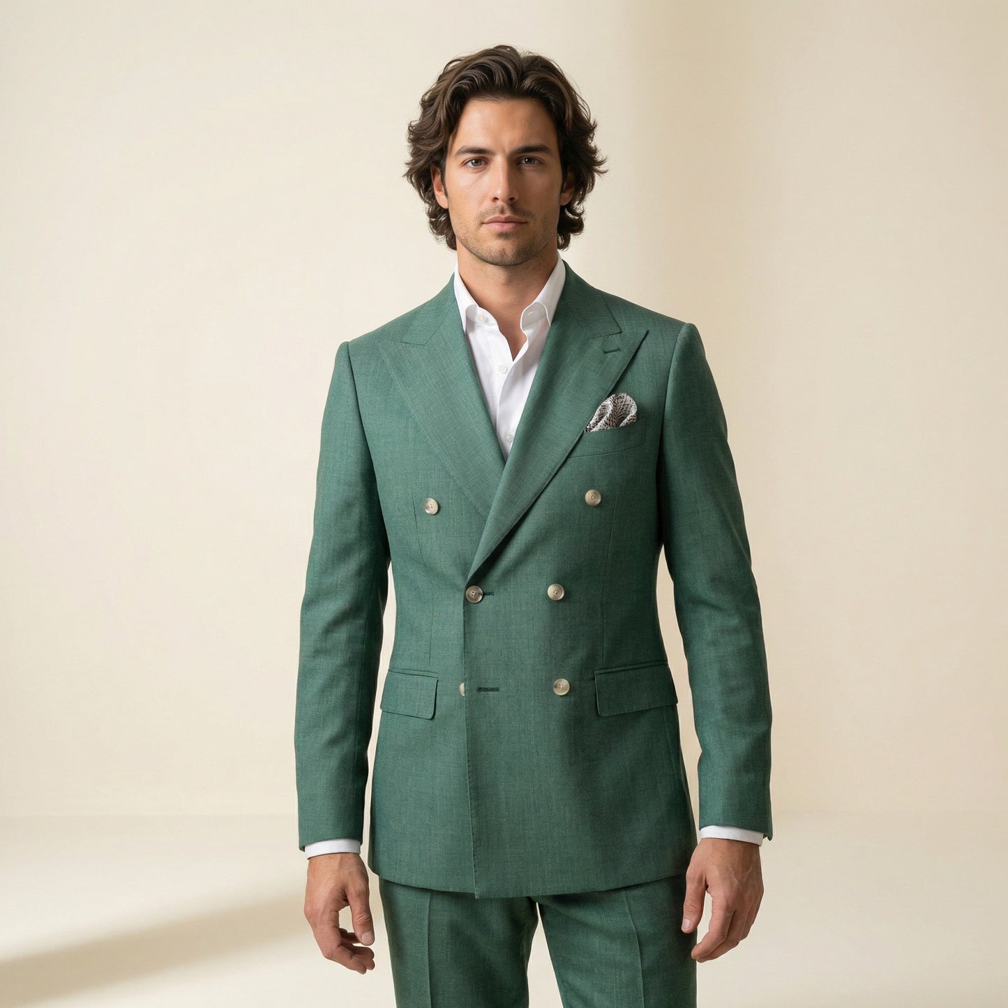 Double Breasted 6 on 2, 2 pcs Suit, Light Green, Pure Wool, Vitale Barberis