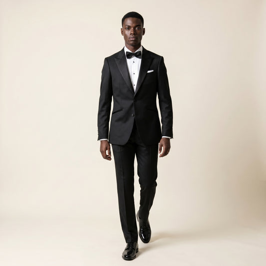 Peak Satin Lapel, Black, Tuxedo 2 pcs, Wool & Silk, Zignone