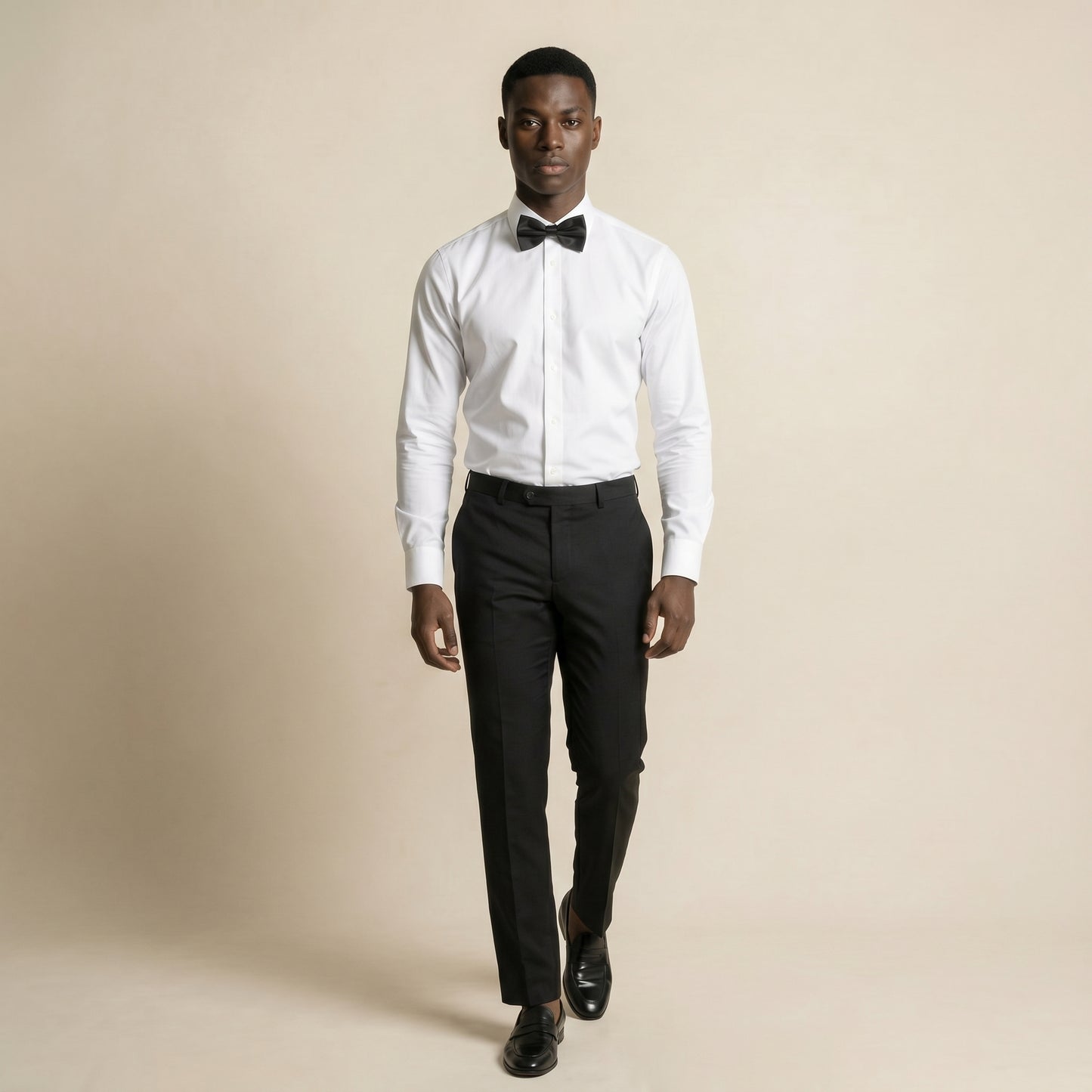 Tuxedo Shirt, Hidden Buttons, White Poplin with Fabric Full Plastron