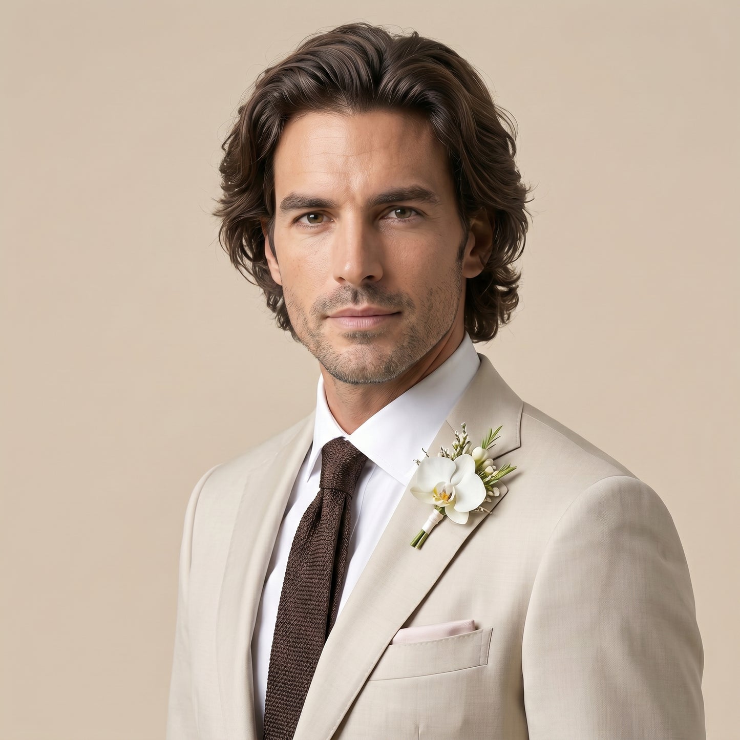 Notch Lapel, 2 pcs Suit, Stone, Wool & Silk, Saphire Drapers