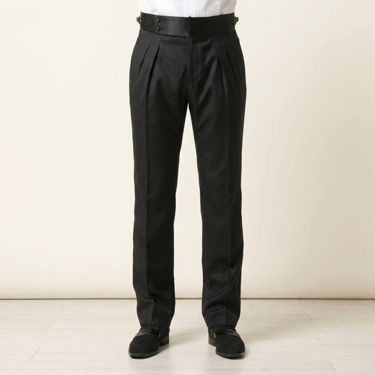 Tuxedo Satin Trouser, Black, Wool & Silk, Zignone