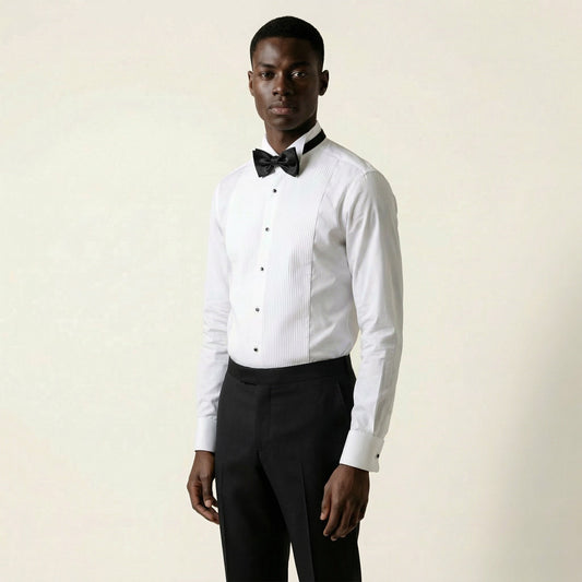 Tuxedo Shirt, Plain White Oxford with Pleated Full Plastron, Pure Cotton, Soktas