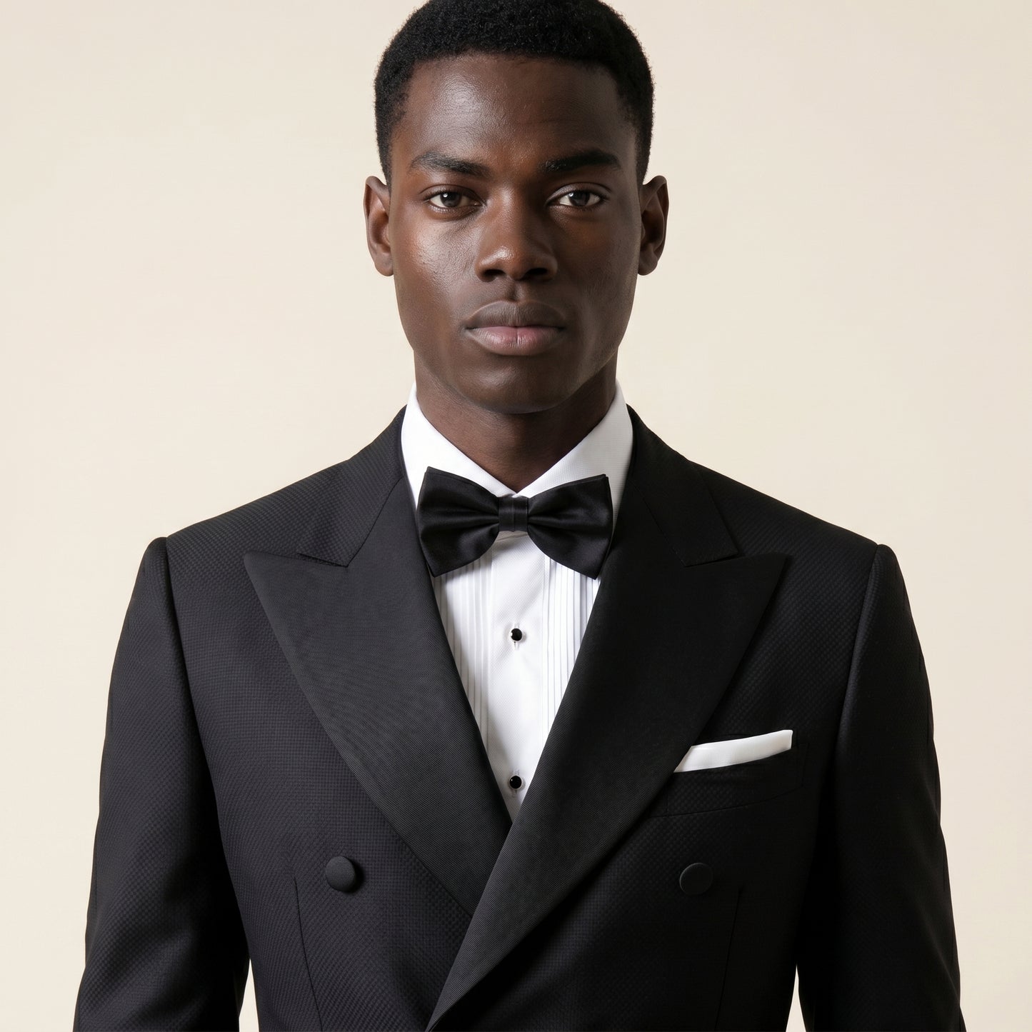Peak Satin Lapel, Double Breasted 6 on 2, Black, Tuxedo 2 pcs, Wool & Silk, Zignone