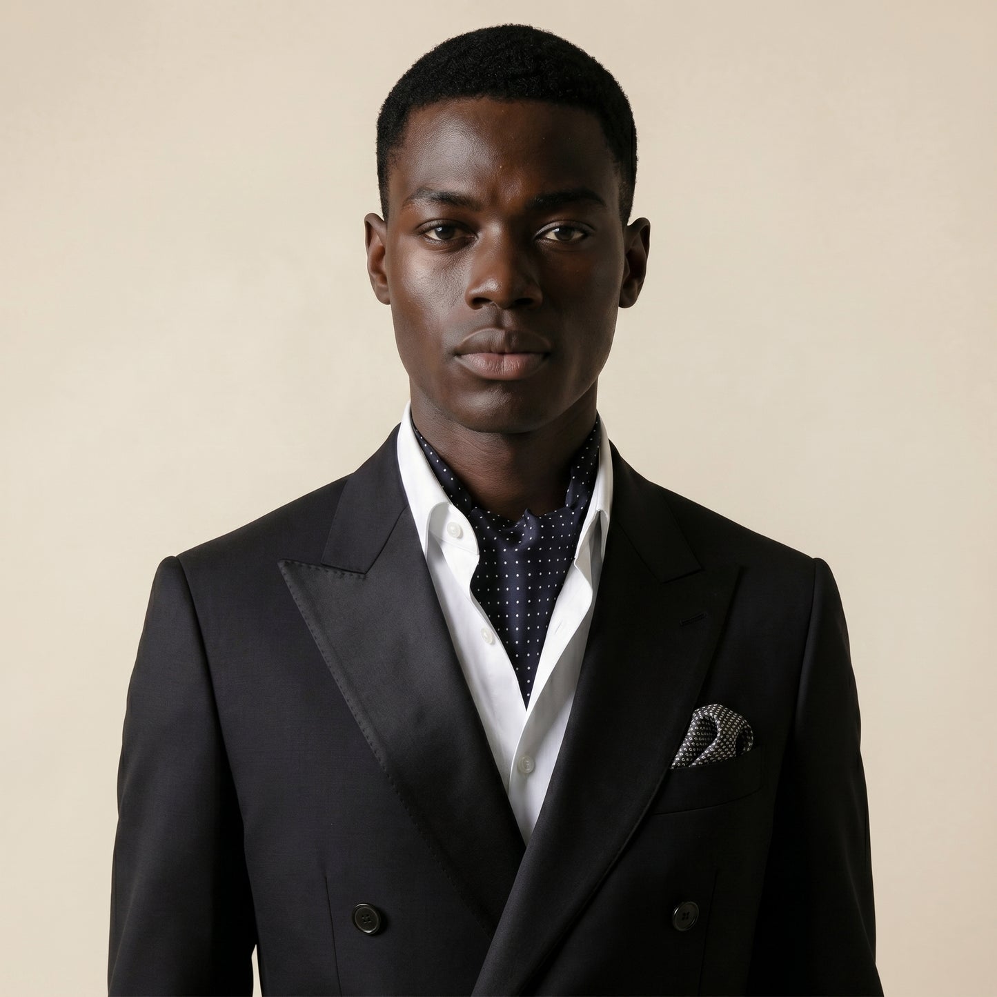 Peak Satin Lapel, Double Breasted 6 on 2, Black, 2 pcs Tuxedo, Pure Wool, Loro Piana Zelander