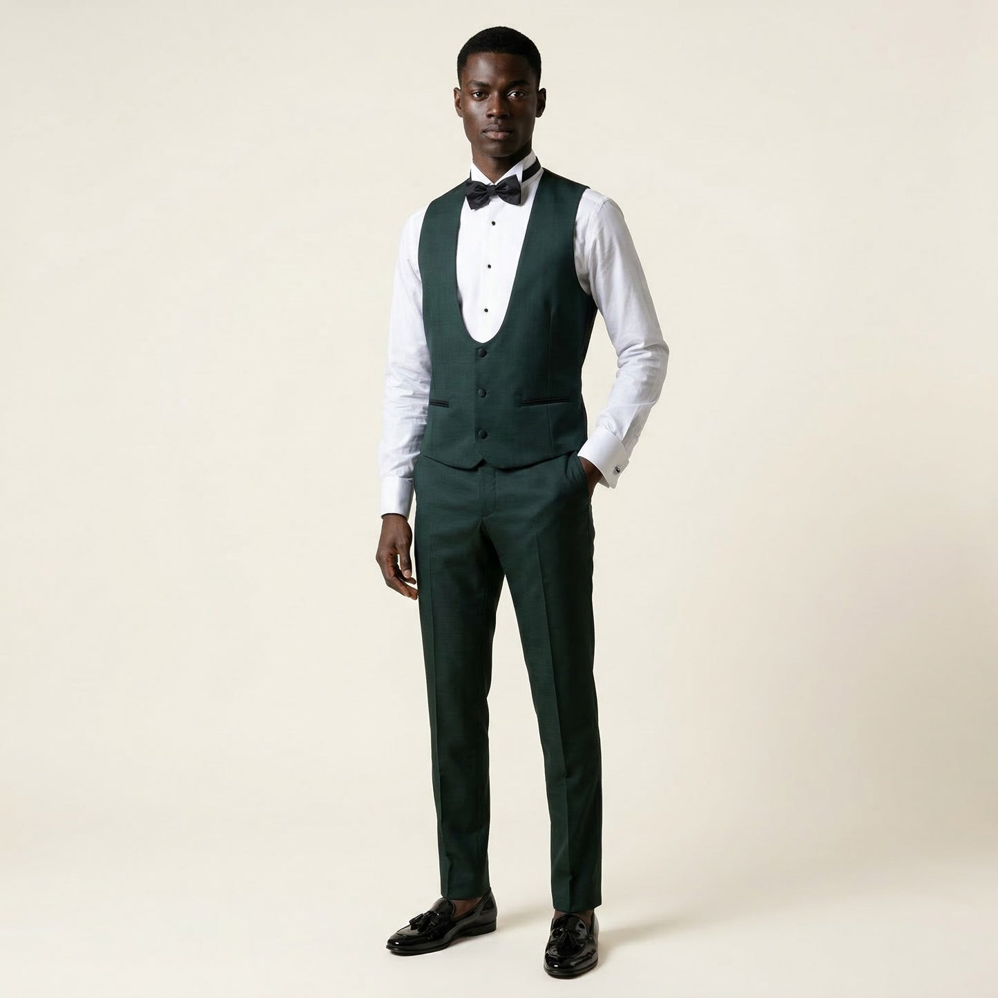 Shawl Satin Lapel, 2pcs Tuxedo, Green, Pure Wool, Dugdal