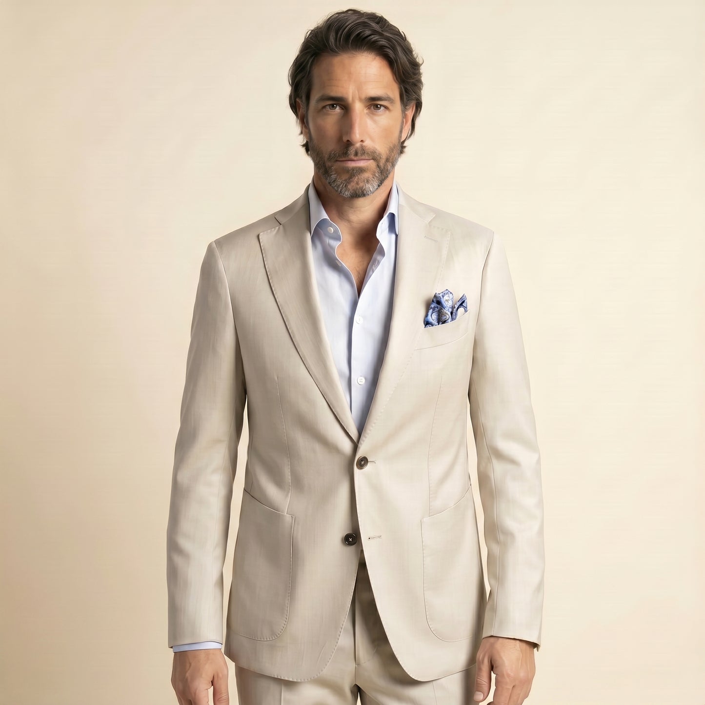 Notch Lapel, 2 pcs suit, Beige, Pure Wool, Zignone