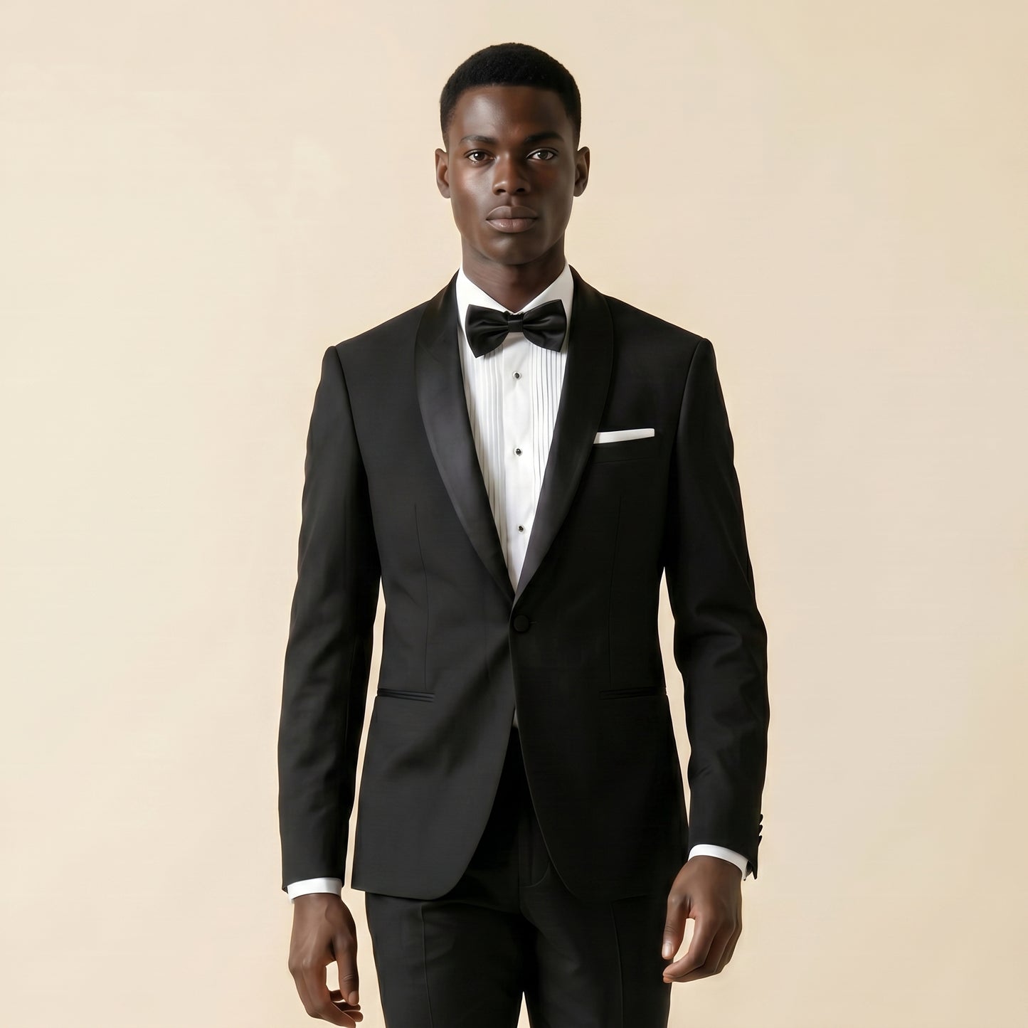 Shawl Satin Lapel, Black, Tuxedo 2 pcs, Wool & Silk, Zignone