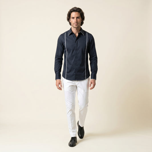 Tuxedo Shirt, Black Stretch Poplin, Cotton, Polyamide & Elastane