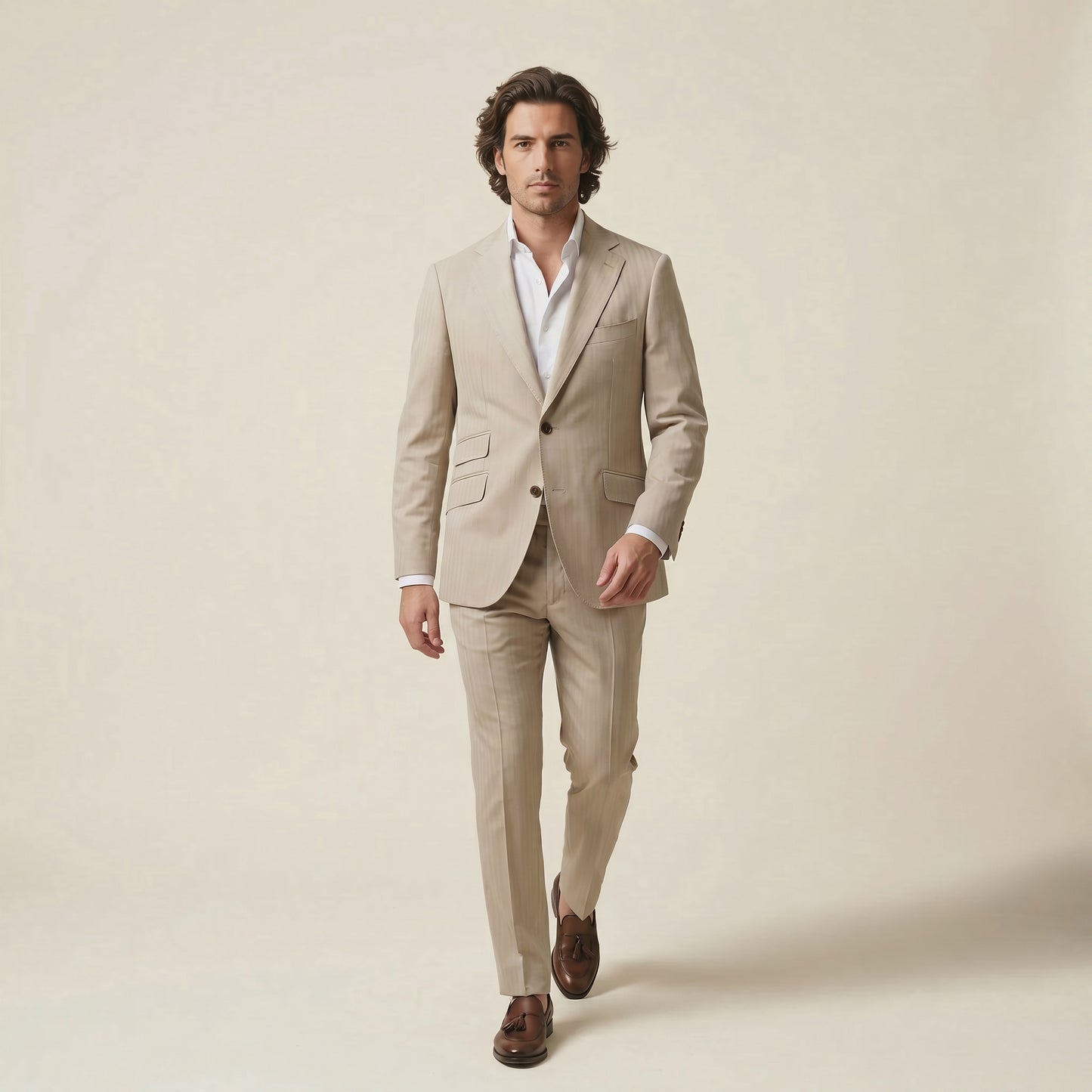 Notch Lapel, 2 pcs Suit, Beige, Pure Wool, Vitale Barberis