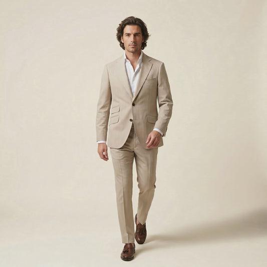 Notch Lapel, 2 pcs Suit, Beige, Pure Wool, Vitale Barberis