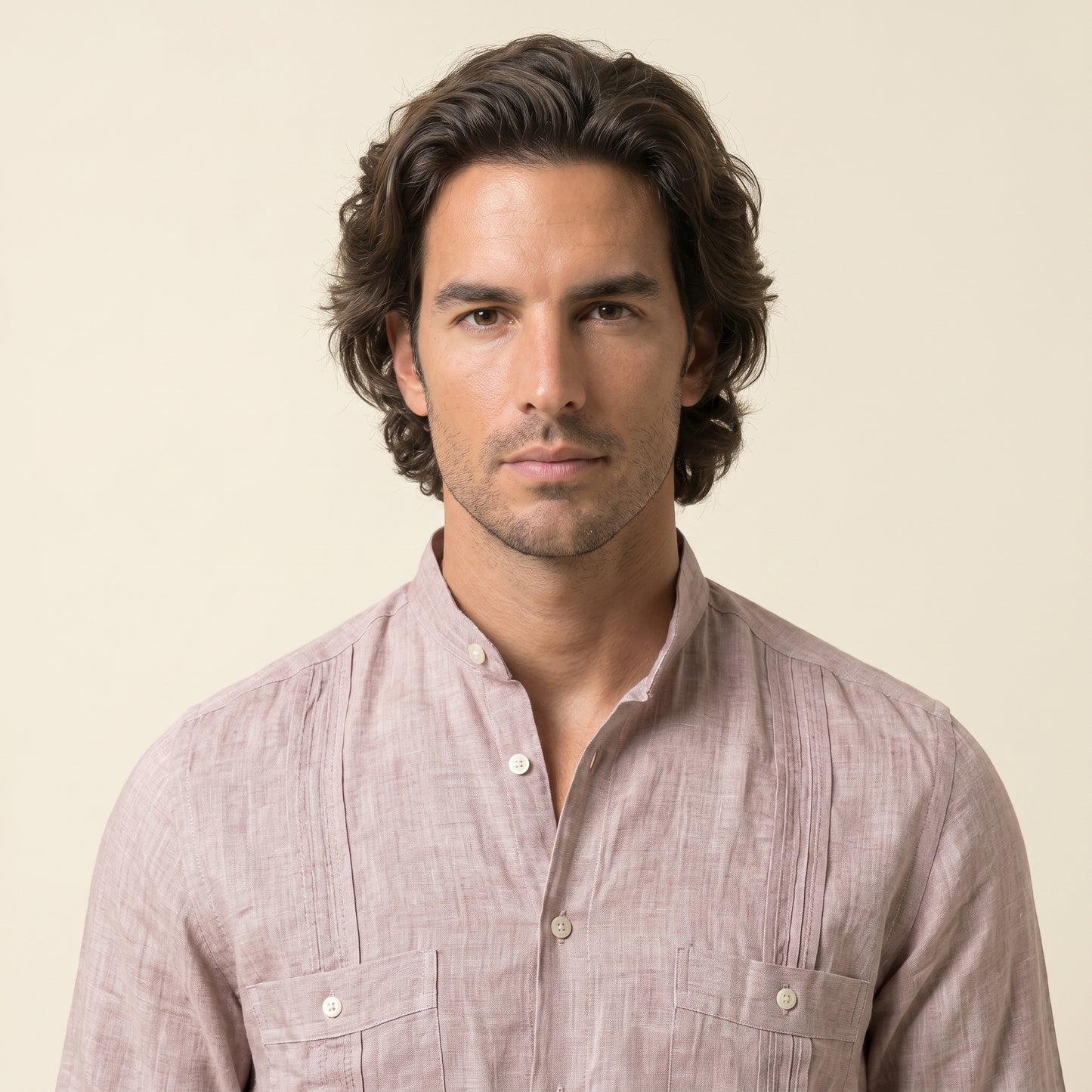 Cuban Shirt, Light Brown, Pure Linen, Canclini
