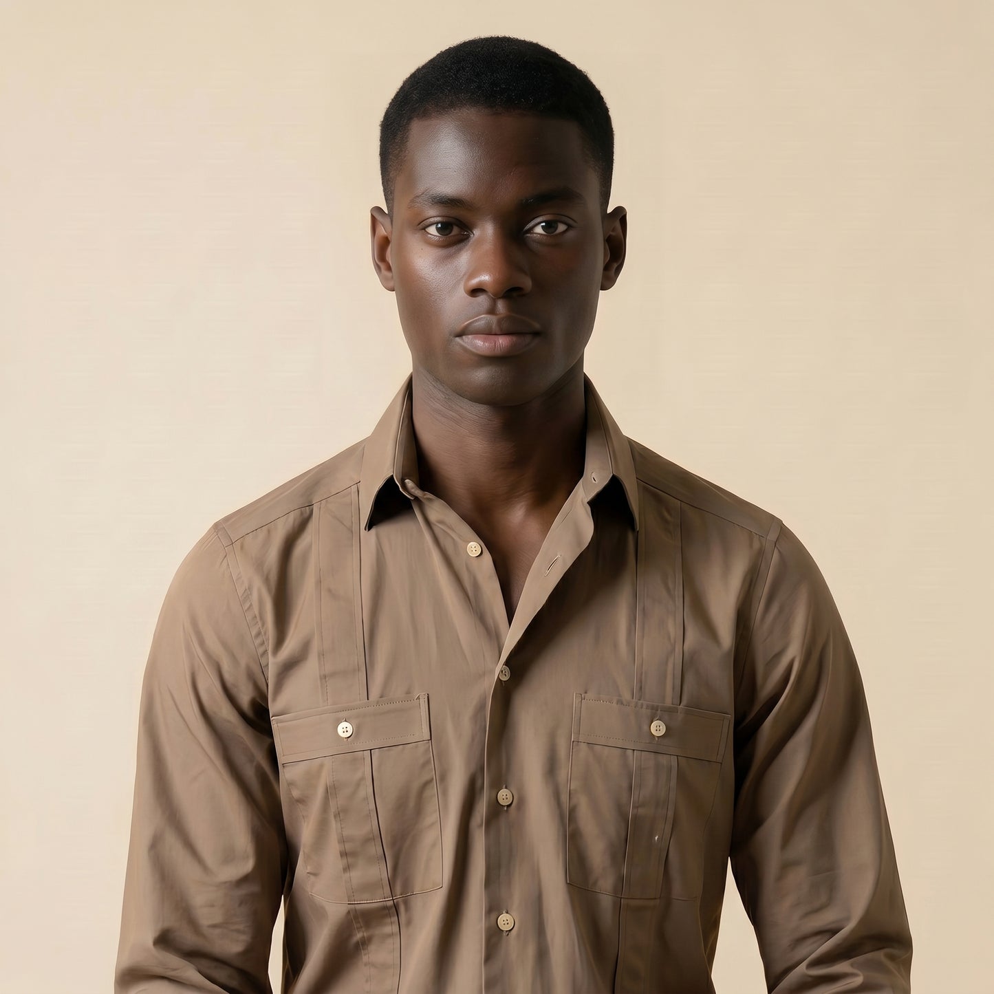 Cuban Shirt, Brown Twill Serge United Toste , Pure Cotton