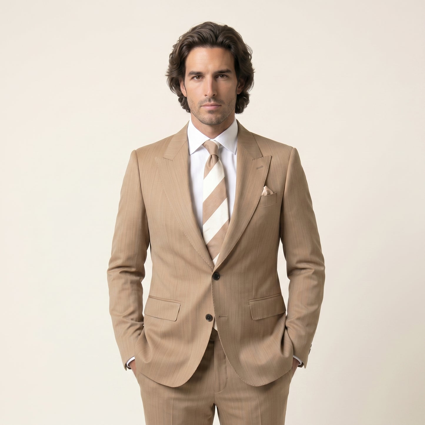 Peak Lapel, 2 pcs Suit, Camel, Pure Wool, Super 130's, F.T. Di Delfino