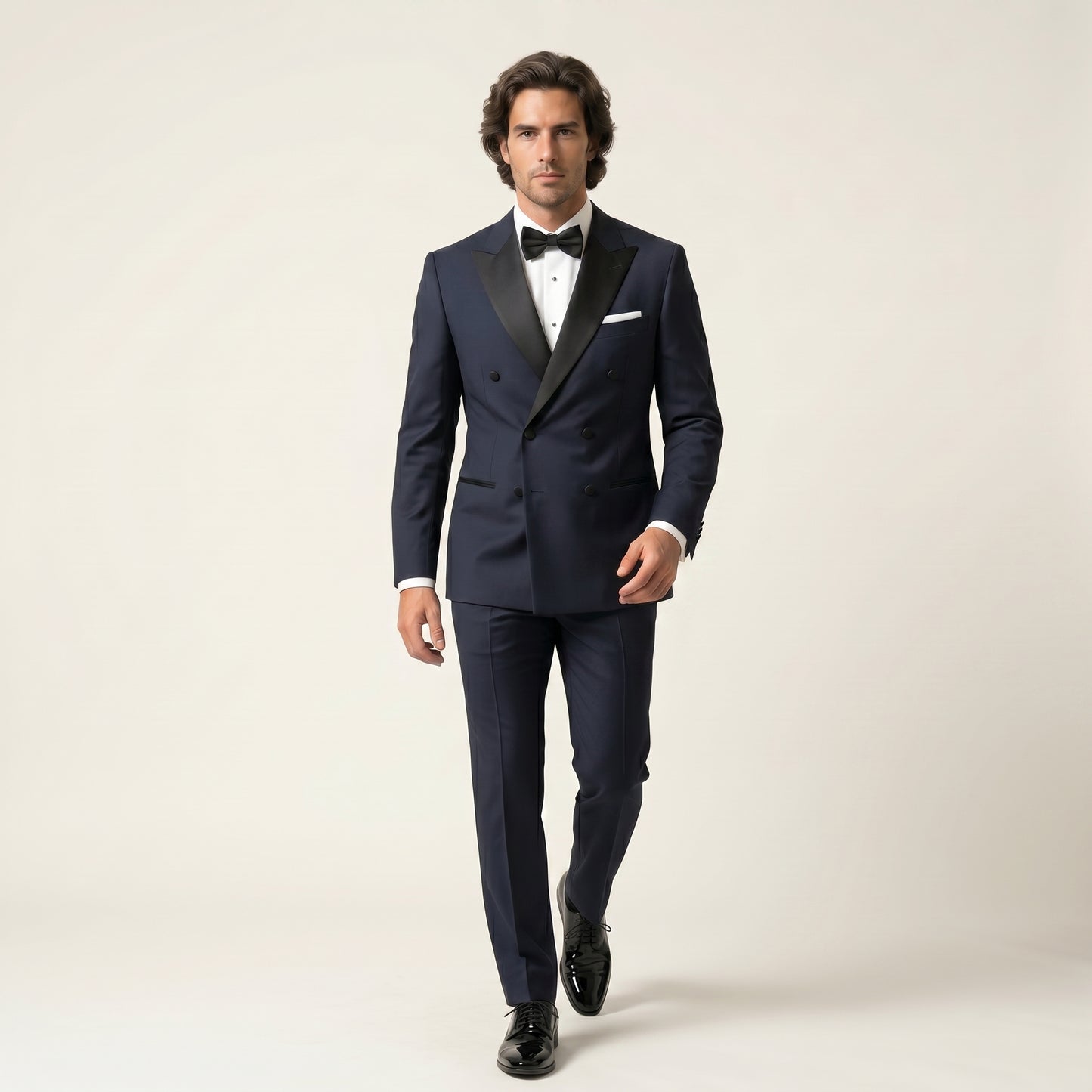 Peak Satin Lapel, Double Breasted 6 on 2, Tuxedo, Royal Blue, Pure Wool, Drago