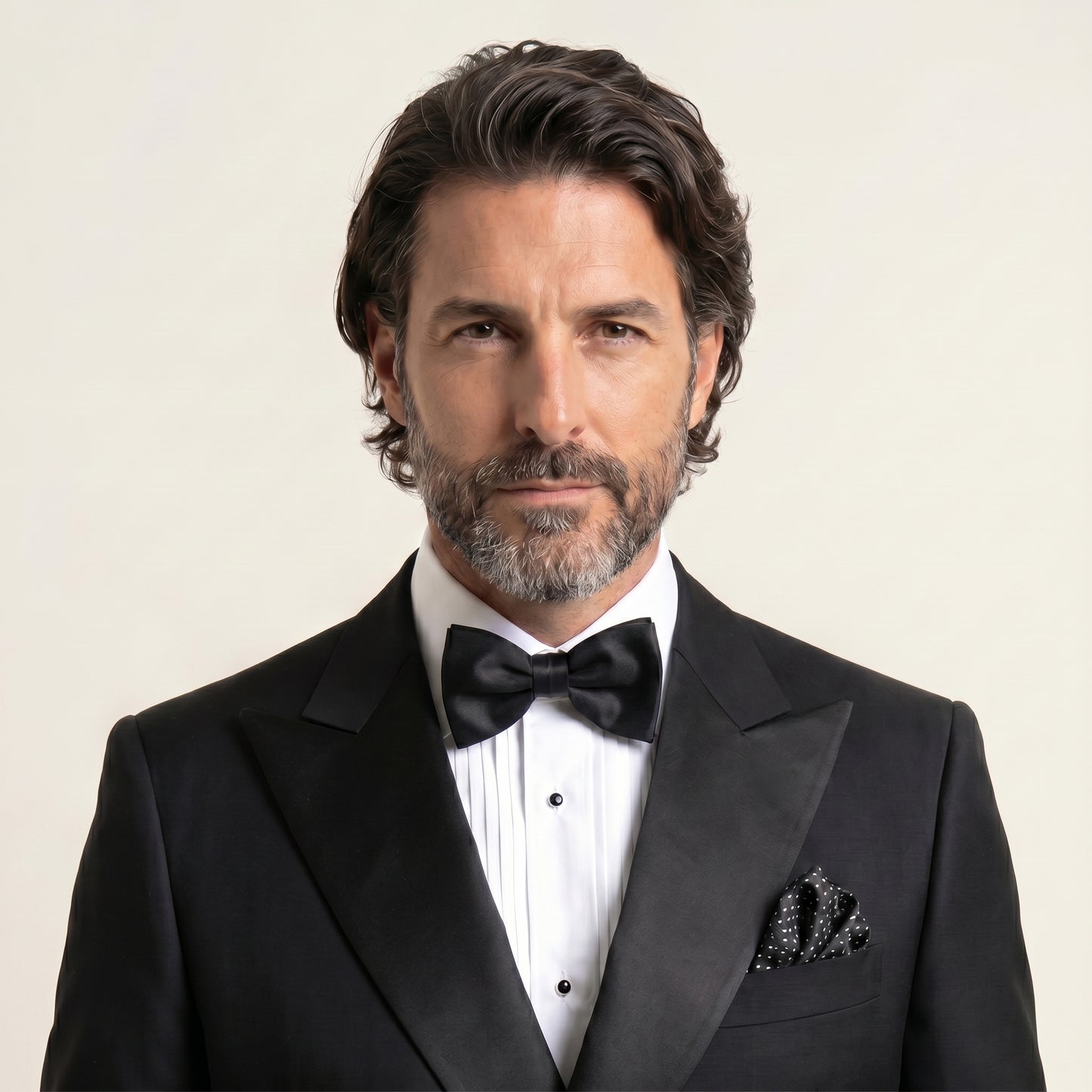 Peak Satin Lapel, Double Breasted 6 in 2, Black, Tuxedo 2 pcs, Wool & Silk, Zignone