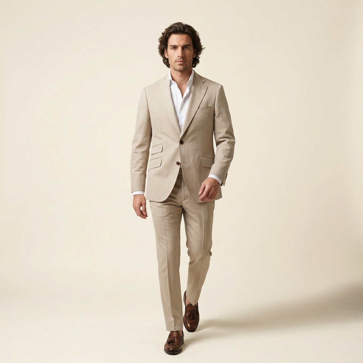 Notch Lapel, 2 pcs Suit, Beige, Pure Wool, Vitale Barberis