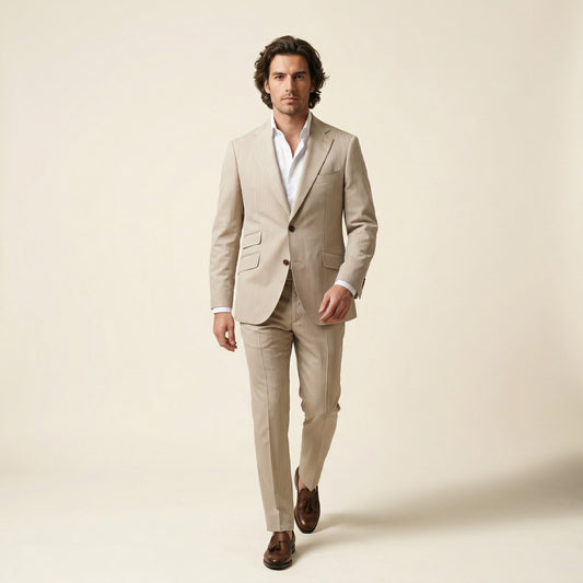 Notch Lapel, 2 pcs Suit, Beige, Pure Wool, Vitale Barberis