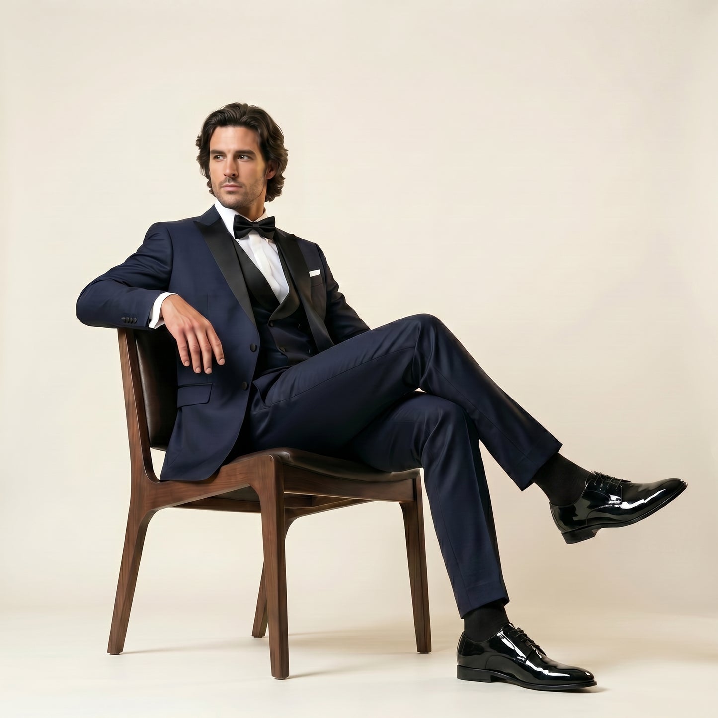 Notch 1/2 Satin Lapel, Navy, Tuxedo 2 pcs, Pure Wool, Super 150's, FT Di Delfino