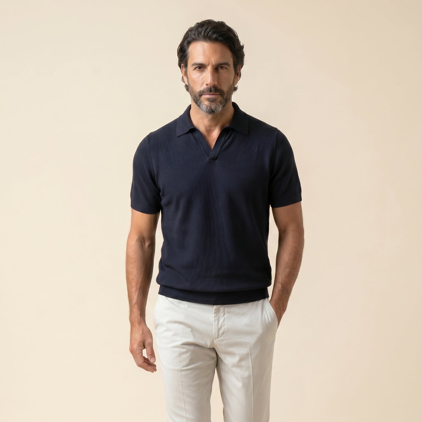 Buttonless Polo Cotton Crepe │ Navy